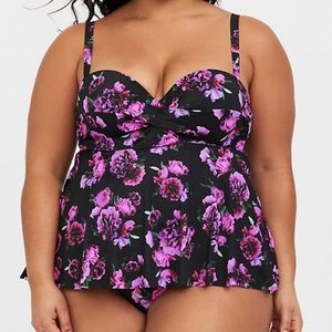 Black, Pink & Purple Floral Lined Tankini Top